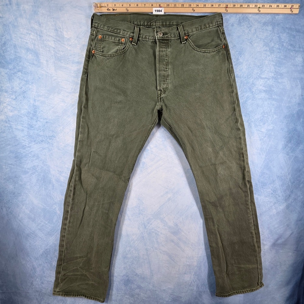 Levis 501XX Original Fit Jeans Mens 34x30 Olive Green Button Fly Straight Leg